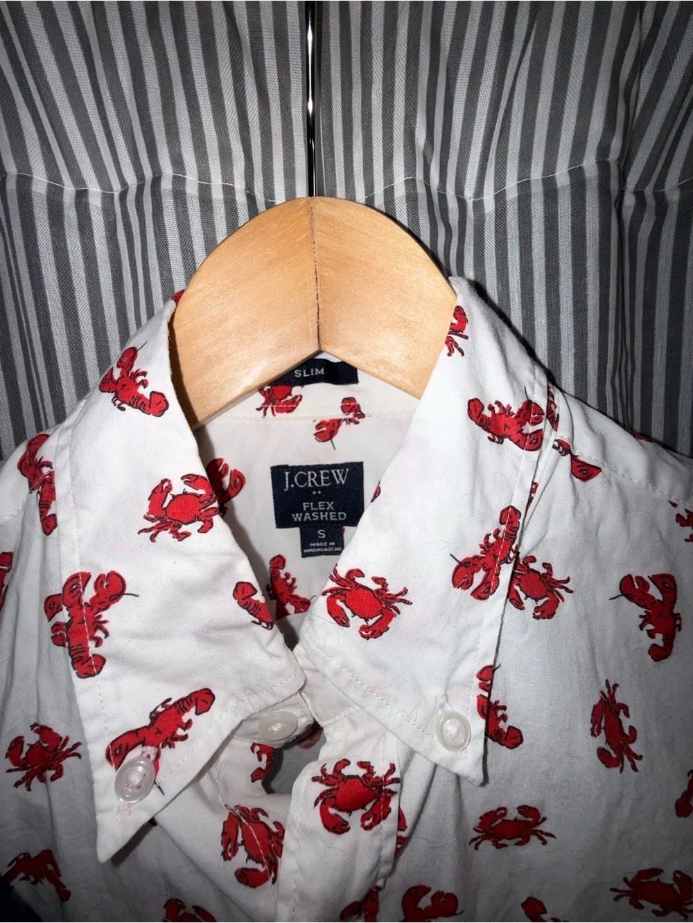 J Crew White Short-Sleeve Button-Up Shirt with Red Crab Print